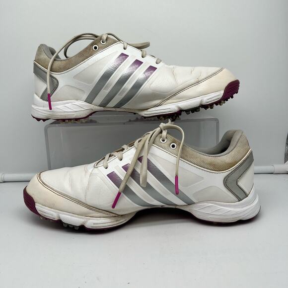 Adidas Shoes Womens Size 8.5 AdiPower Golf Spikes White Purple Ladies - Picture 2 of 8